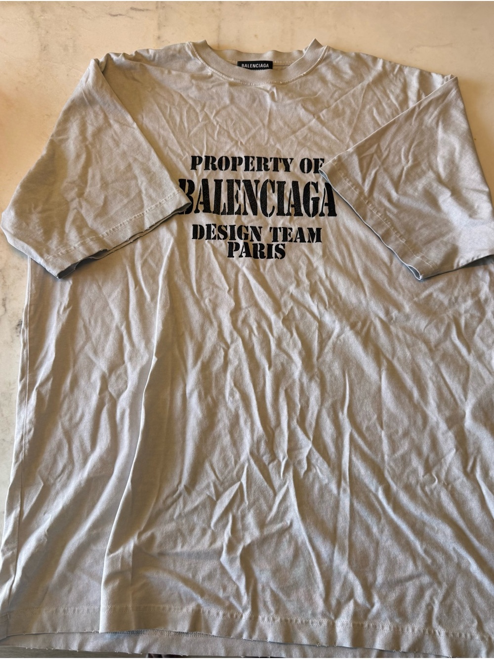 Balenciaga Men’s Gray 'Property of Balenciaga Design Team Paris' Graphic T-Shirt
